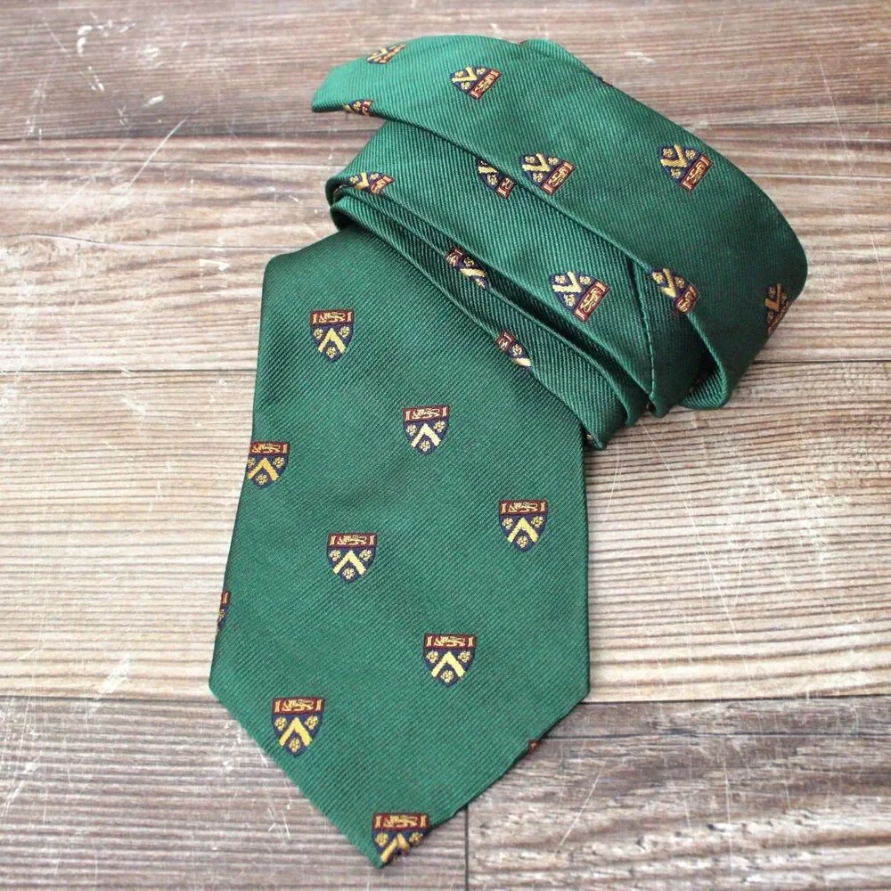 VTG Polo Ralph Lauren Tie Made Italy Green Crest Silk Repp Club 3.5